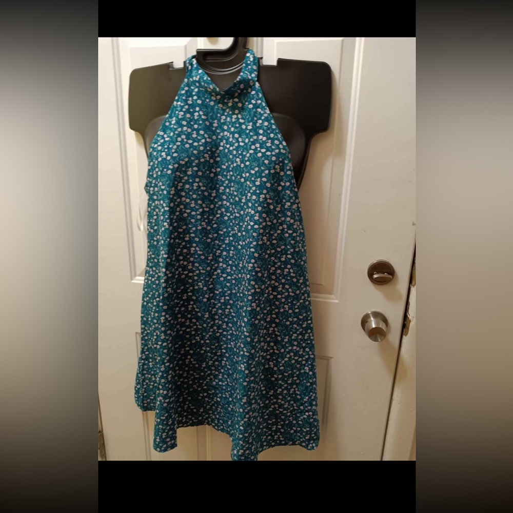 SHEIN Teal Floral Halter Dress